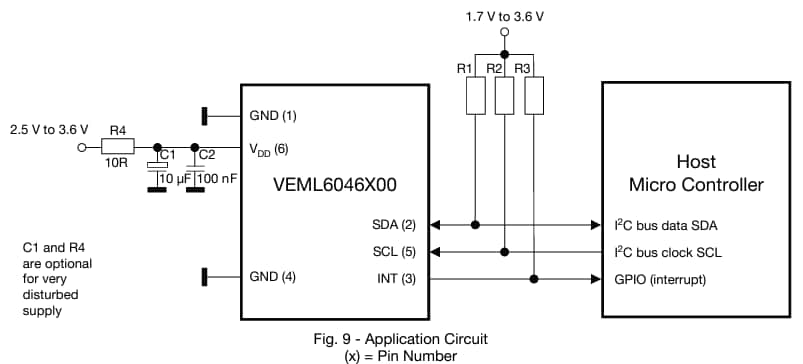Application Circuit Diagram - Vishay Semiconductors VEML6046X00 Color Sensor Application Circuit Diagram - Vishay Semiconductors VEML6046X00 Color Sensor